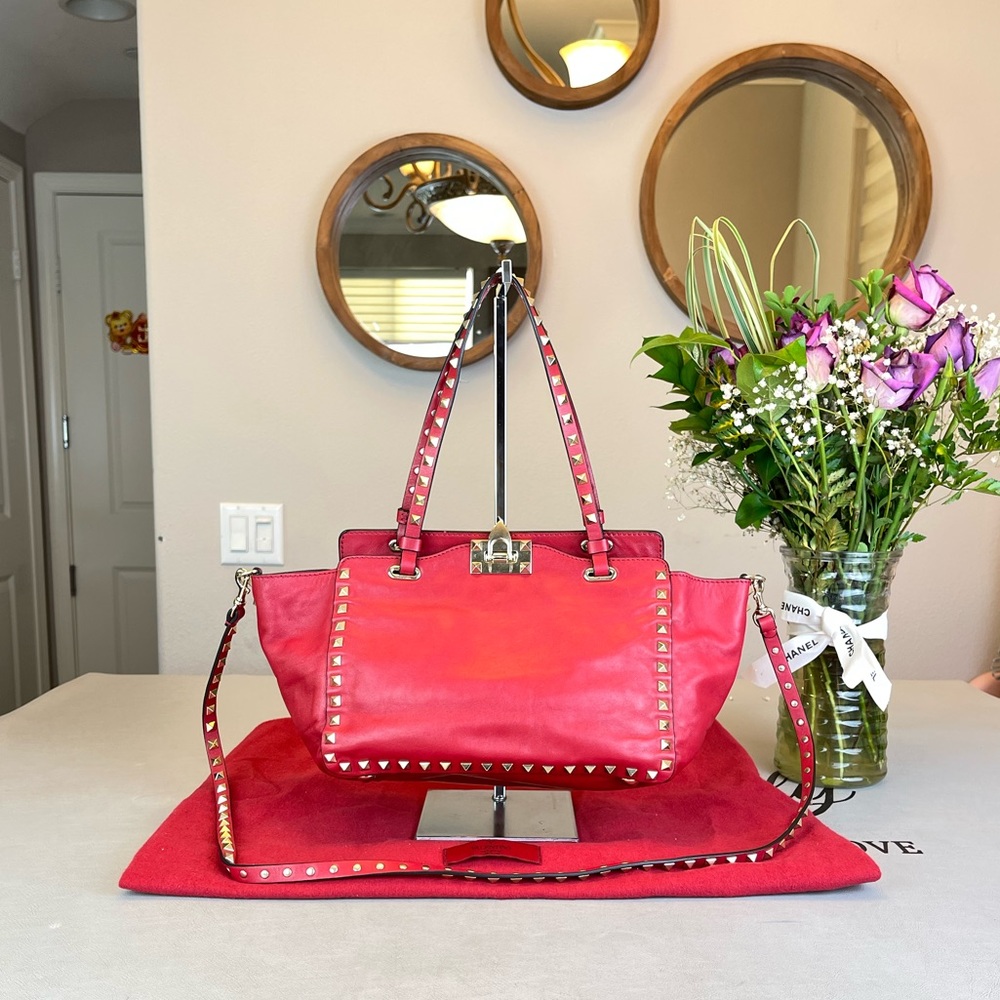 Valentino Red Leather RockStud Shoulder Bag Crossbody